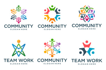 people connect logo icon set design template .symbol of teamwork ,community and family