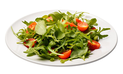 Fresh salad in a white plate. transparency background. from above - Generative AI