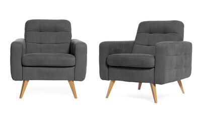Comfortable armchair isolated on white, different sides