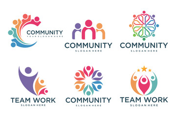 people teamwork logo icon set symbol of community,group and family.