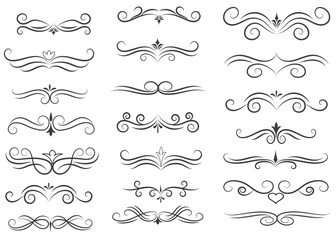 Obraz premium Page Divider And Design Elements. Set of Various Simple Black Divider Design, Assorted Divider Collection Template Vector. Collection of floral dividers elements mega decoration for Calligraphy.