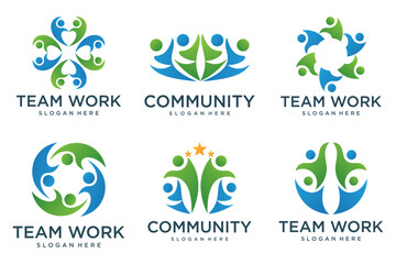 people teamwork logo icon set symbol of community,group and family.
