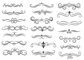 Page Divider And Design Elements. Set of Various Simple Black Divider Design, Assorted Divider Collection Template Vector. Collection of floral dividers elements mega decoration for Calligraphy.