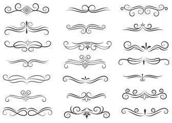Page Divider And Design Elements. Set of Various Simple Black Divider Design, Assorted Divider Collection Template Vector. Collection of floral dividers elements mega decoration for Calligraphy.
