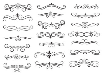 Obraz premium Page Divider And Design Elements. Set of Various Simple Black Divider Design, Assorted Divider Collection Template Vector. Collection of floral dividers elements mega decoration for Calligraphy.