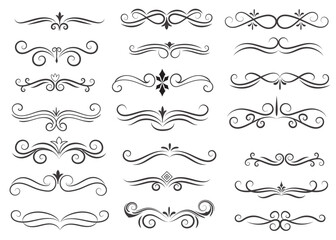 Obraz premium Page Divider And Design Elements. Set of Various Simple Black Divider Design, Assorted Divider Collection Template Vector. Collection of floral dividers elements mega decoration for Calligraphy.