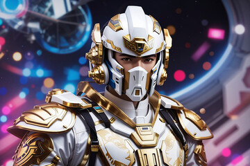 cyberpunk man future tech cosmic warrior