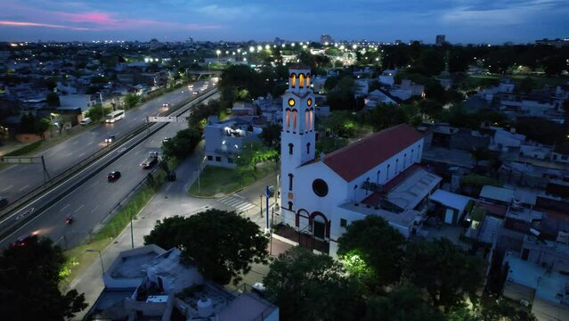 Vista a&eacute;rea de la Iglesia Catolica / Parroquia Santos Sabino y Bonifacio. Ciudad Aut&oacute;noma de Buenos Aires, Argentina.