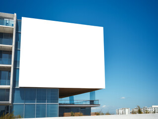 Fototapeta premium Mockup blank placard. Modern design outdoor constraction. Empty building billboard mock up template poster. Street ad exterior. Ai generative illustration