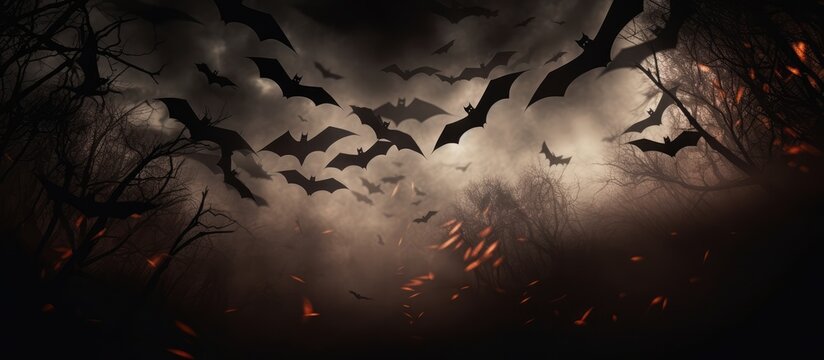 Halloween themed background with bats mist and blur