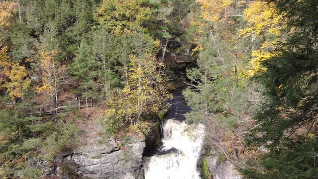The aerial view of the beautiful Bushkill Falls overlooking the fall foliage near Poconos Mountain, Pennsylvania, U.S.A