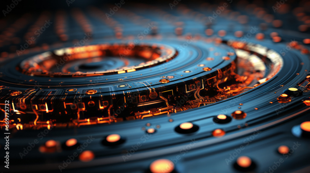 Poster closeup hardware background of motherboard. circuit cpu microchip digital processor. concept of tech