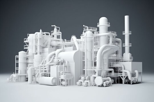 White isolated abstract factory render. Generative AI