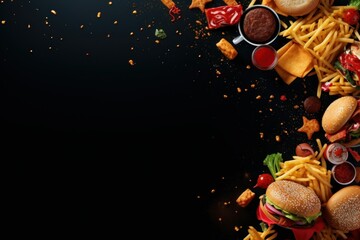 fast food design pattern or junk food design background - obrazy, fototapety, plakaty