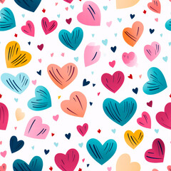 Pattern of multi-colored hearts on a white background. Valentine's Day