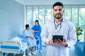 Medical Hospital Portrait: Healthcare and medical concept. Medicine muslim Doctor with a...