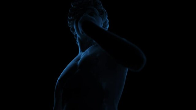 Michelangelo's famous David Renaissance sculpture. 3D animation