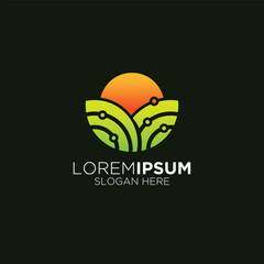 Sun rice field logo design for organic products