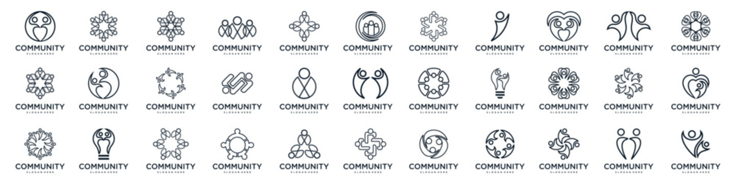 Mega logo collection, Abstract people community logo design .symbol of teamwork ,group and family