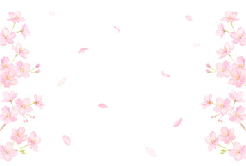 桜の花びらが舞うフレーム　水彩イラスト　ベクター