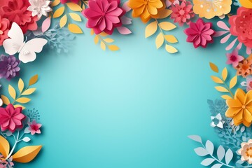 Colorful spring banner with floral cutouts. Generative AI