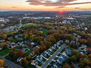 Aerial Drone of Bridgewater New Jersey Sunset 
