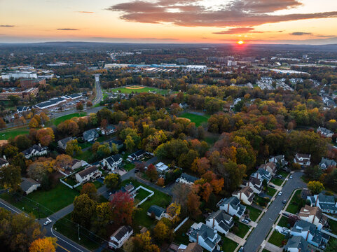 Aerial Drone of Bridgewater New Jersey Sunset 