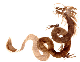 Obraz premium monochrome dragon on white background, chinese brush painting