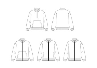 ジップアップスウェットジャケットのイラストセット/衿リブ/スウェットハンガーイラスト