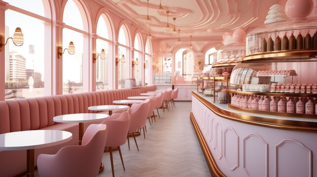 Ice cream shop, Ice cream parlor with retro decor.