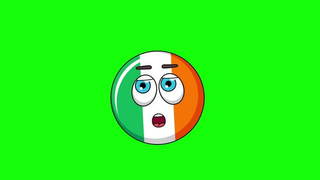 flag of ireland cartoon facing with rolling eye, emoji emoticon animation
