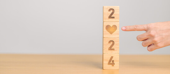 Happy New Year 2024 with heart block for health care, love, organ donation, resolution, charity,...