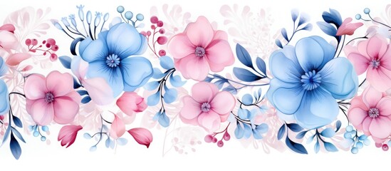 Watercolor flowers in pink and blue on a seamless background Repeated fabric wallpaper print ideal for wrapping paper or as a backdrop