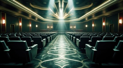 Interior of empty cinema with rows of seats, Concept of entertainment