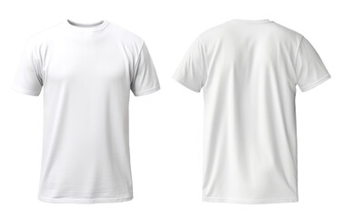 Set of White t shirt front and back on transparent background cutout, PNG file. Mockup template for product presentation. - Powered by Adobe