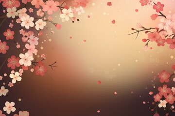 Elegant Japanese-style background frame with cherry blossoms in spring. Generative AI