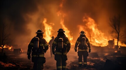 Firefighters work to combat fierce flames.