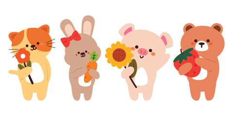 set of hand drawing cartoon animals sticker set. cute animal drawing for sticker, icon