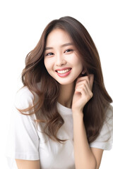 Fototapeta premium asian woman, elegant profile, gentle smile, pristine attire isolated transparent background