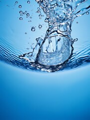 Crystal clear water drop splash on blue background AI