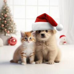 Fototapeta na wymiar cat with christmas hat