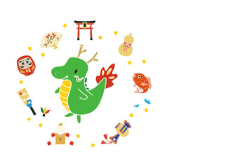 辰年、年賀状用テンプレート、かわいい竜