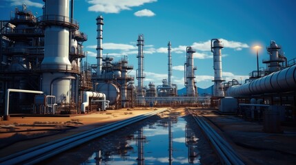 Modern oil and gas processing plant, Petrochemical plant.