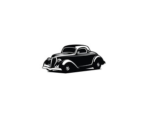 1932 Ford coupe. silhouette vector design. isolated white background shown from the side. best for logo, badge, emblem, icon, sticker design.