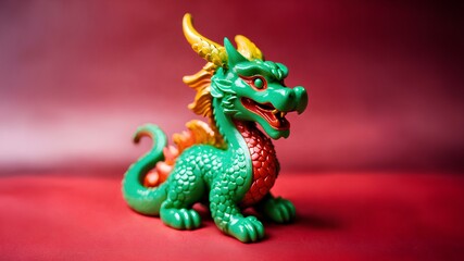 新年のお祝い。ドラゴンのオブジェ。辰年。赤色背景｜New year celebration. dragon object. Year of the dragon. red background. Generative AI