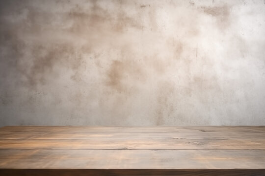 Product shot background, concrete wall and wooden table top.