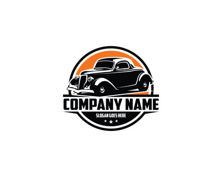 logo car 1932 Ford coupe. isolated white background shown from the side. best for badge, emblem, icon, sticker design. available in eps 10