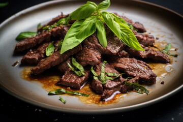 Beef and basil with fried egg, thai food