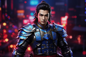 Naklejka premium cyberpunk warrior man future tech 