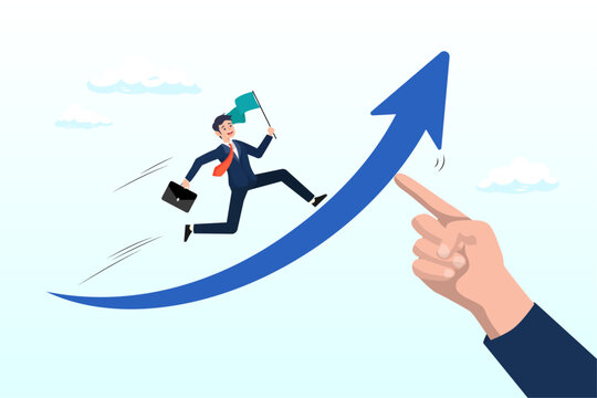 Businessman hand help push arrow rising up for success, career growth or increase productivity, motivation for success career development, increase revenue, income or profit, help or support (Vector)